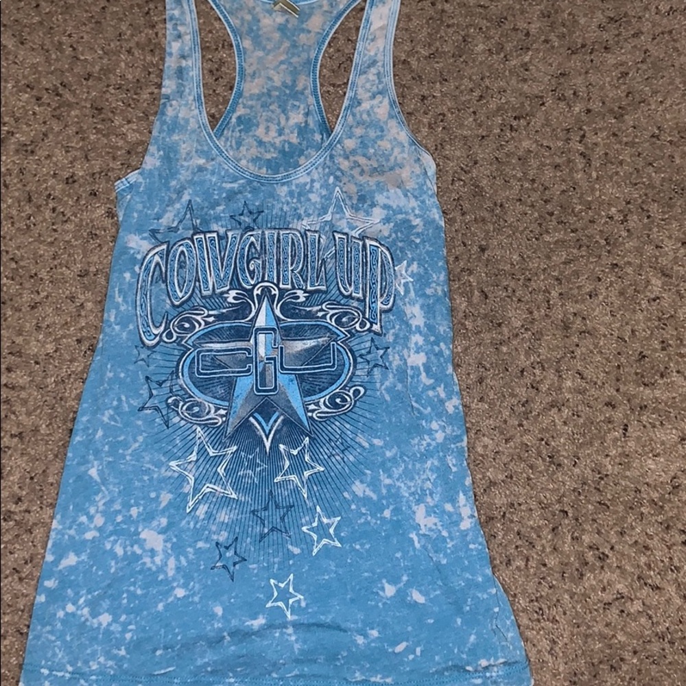 Blue/White Racerback tank.